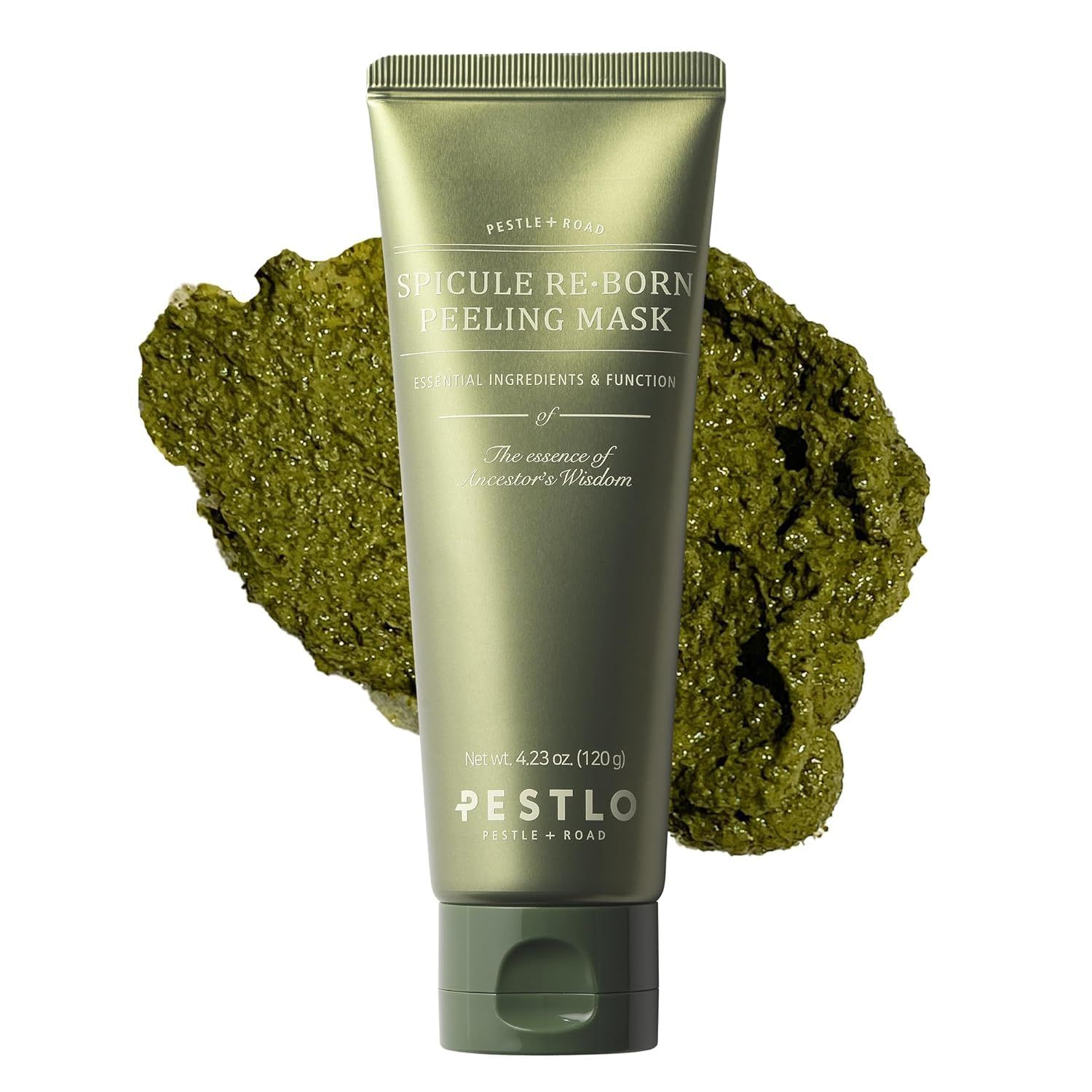 PESTLO Spicule Reborn Exfoliating Peeling Mask for Korean Glass Skin - Natural Marine Spicules, Green Tea &amp; Wormwood for Gentle Exfoliation, Pore Care, Hydration &amp; Radiant Skin, 4.23 oz (120ml)