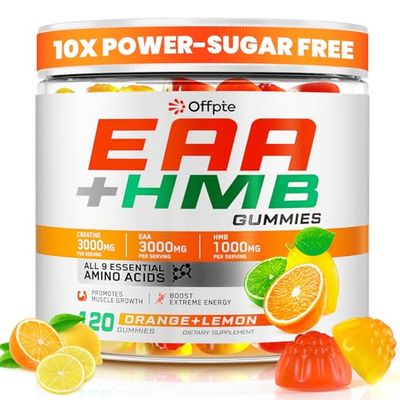 EAA Gummies for Men and Women, 120 Ct Essential Aminos Acids (EAA)Supplements and All Branched-Chain Aminos (BCAAs)with HMB,Creatine Monohydrate,Electrolytes for Muscle Growth &amp; Relief,Orange &amp; Lemon
