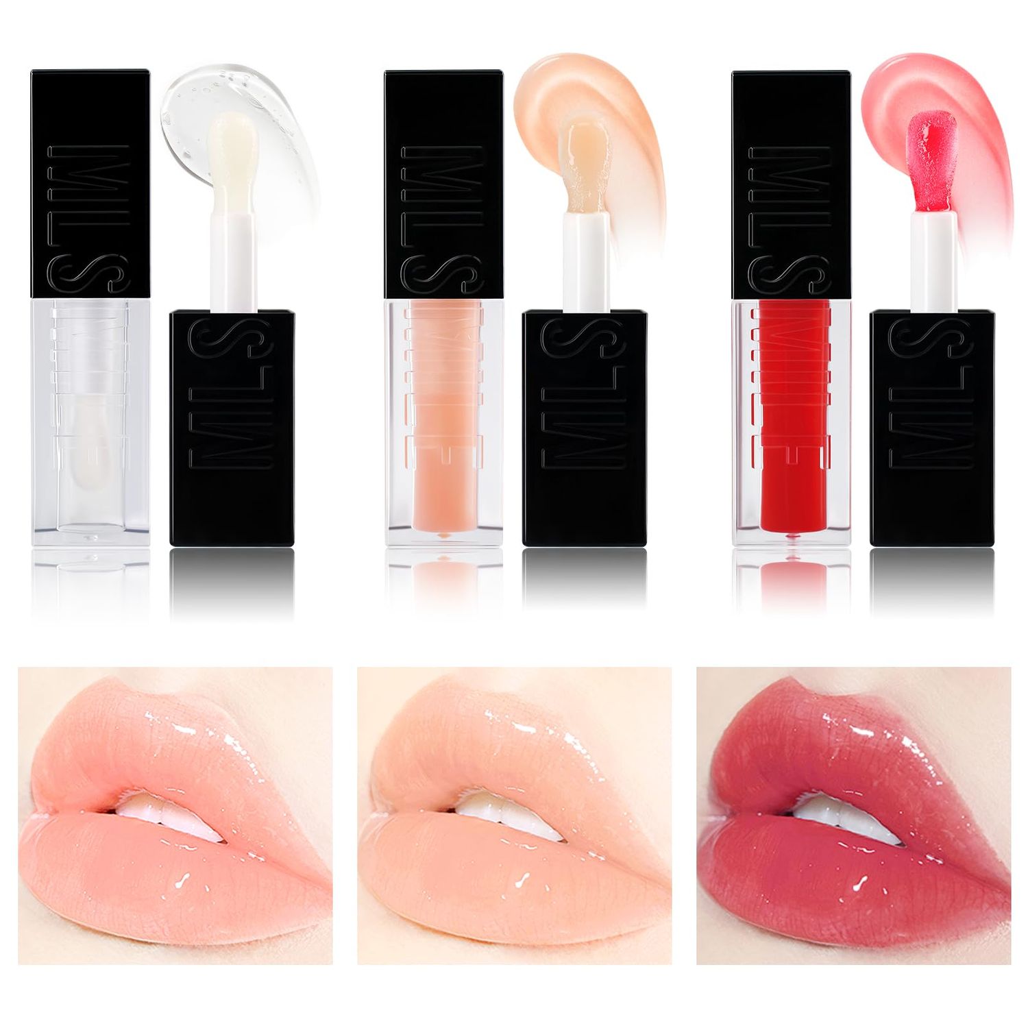 MLSMILE 3PCS Hydrating Lip Glow Oil, Moisturizing Lip Oil Gloss,Plumping Lip Gloss,Natural Lip Plumper,No-Sticky Lip Gloss Lip Balm Lip Care for Women,girls 0.33fl oz