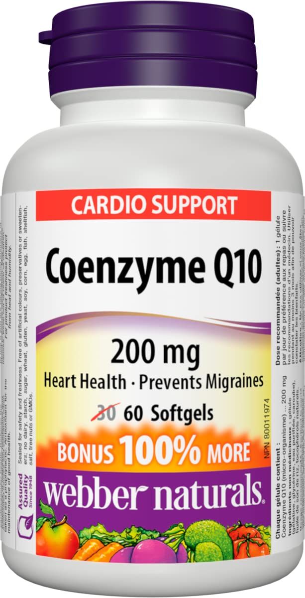 Webber Naturals Coenzyme Q10 (CoQ10) 200 mg, 60 Softgels, High Potency Antioxidant Supplement, for Heart Health and Cellular Energy Production, 60 Day Supply, Gluten Free
