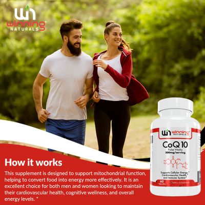 WINNING NATURALS CoQ10 200mg Capsules, 60 Count, Antioxidant Supplement for Heart Health, Energy Production, and Cellular Protection (60)