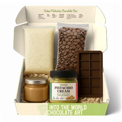 Viral Dubai Chocolate Bar Kit - Makes 14.10 oz of Bars, Chocolate Mold, Shredded Kataifi, Pistachio Cream - DIY Gift Box Dubai Kit - Great Gift for Fathers Day