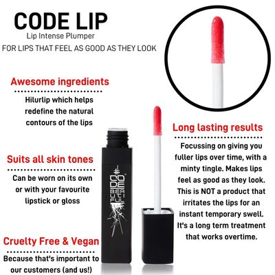 CODE Beautiful Lip Plumping Treatment Gloss for Fuller Plumper Lips | Long Lasting | Hyaluronic Acid Infused | Vegan &amp; Cruelty Free | Lip Intense Plumper 7ml