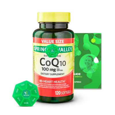 Rapid-Release CoQ10 100 mg, 120 Softgels with Bundle Exclusive Vitamins &amp; Minerals - A to Z - Better Ligth&amp;Spring Guide Weekly Pill Organizer (3 Items)