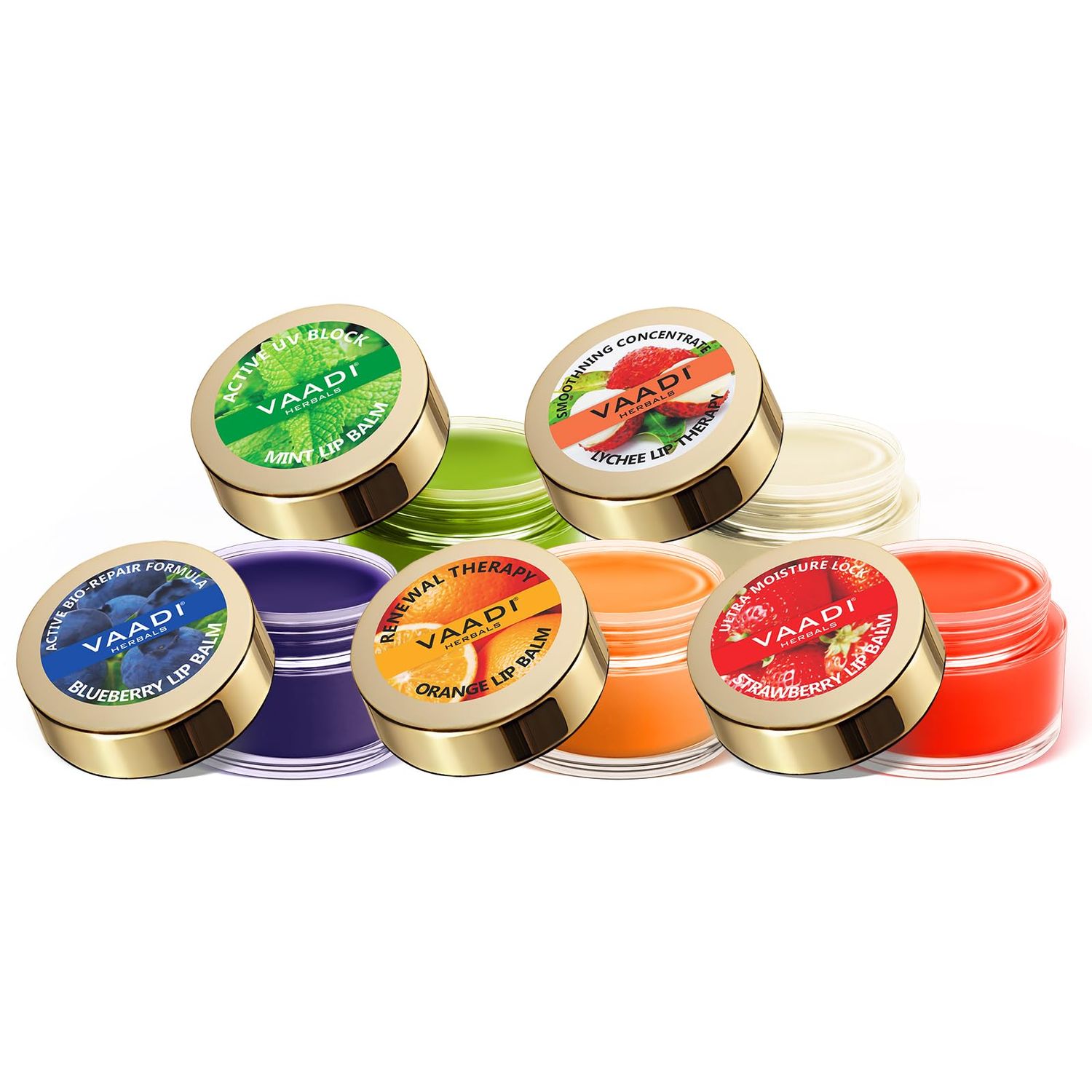 Vaadi Herbals Assorted Lip Balms, 10g (Pack of 5)