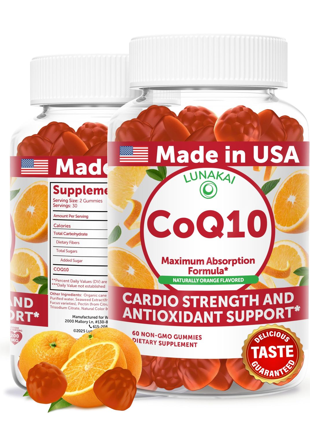 Lunakai USA Made CoQ10 Gummies for Adults 200mg - Coenzyme Q10 for Heart Health, Cellular Energy &amp; Aging Support - Non-GMO, Vegan, 60ct