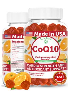 Lunakai USA Made CoQ10 Gummies for Adults 200mg - Coenzyme Q10 for Heart Health, Cellular Energy &amp; Aging Support - Non-GMO, Vegan, 60ct