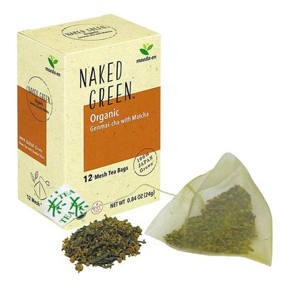MAEDA-EN NAKED GREEN Organic Genmai-cha with Matcha 12 Tea Bags Hot or Cold Drink Green Tea Japanese Origin Individually Wrapped Teabags 08202 1pk