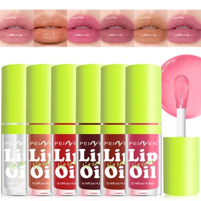 Meilury 6 PCS Hydrating Lip Oil, Big Brush Head Lip Glaze Shiny Transparent Lip Glow Oil, Nourishing &amp; Non-sticky Long Lasting Fresh Clear Smooth Lip Care Plumping Lip Oil (SET B)