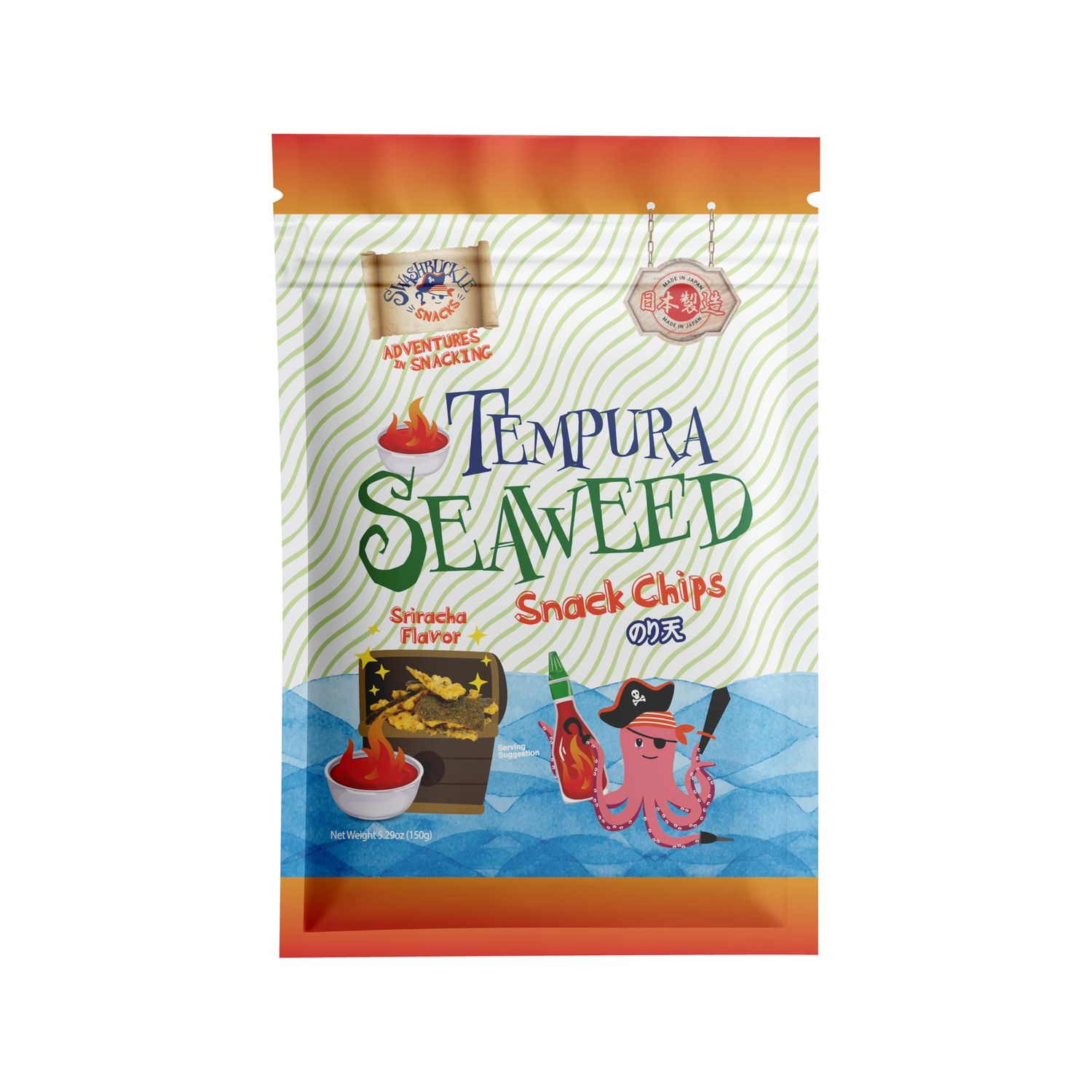 Japanese Tempura Seaweed Chips - Sriracha Flavor | 5.29oz | Made in Japan by Swashbuckle Snacks