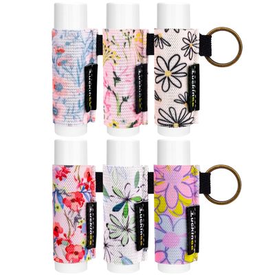 LUCKINEE 6PCS Lip Balm Holder Keychain Print Chapstick Holder Key chain Lipstick Holder Lip Gloss Sleeve -Tight Elastic Holder Sleeve for Fat and Slim Lip Balms