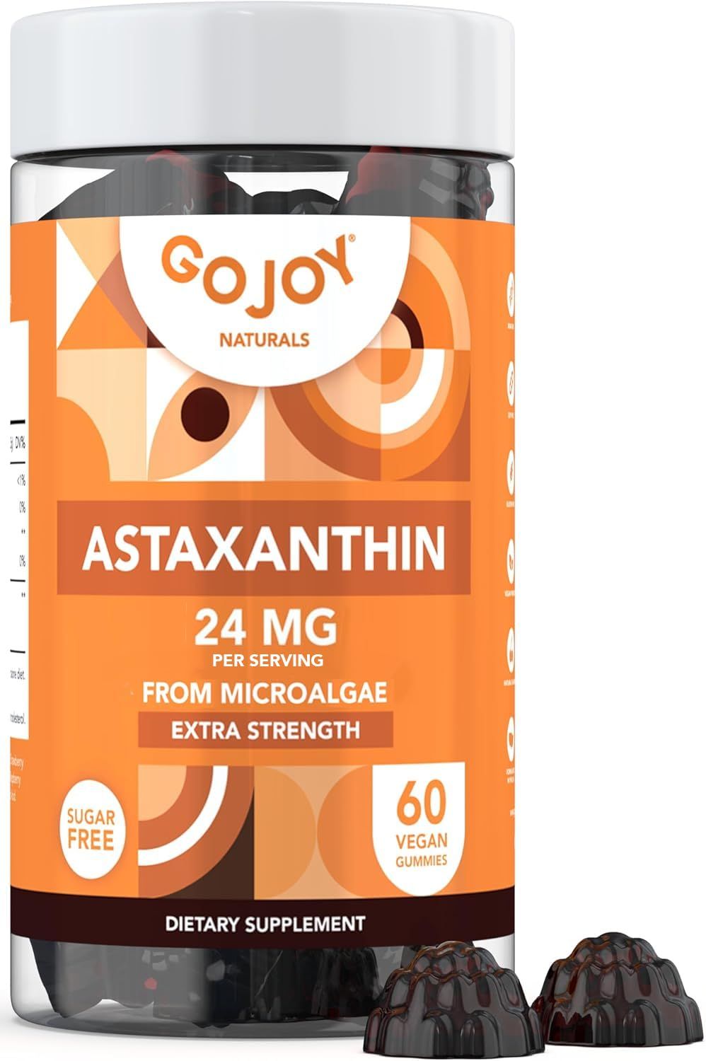 GOJOY NATURALS Chewable Astaxanthin Gummies - Natural Astaxanthin 24mg Antioxidant Supplement - Vegan, Non-GMO, Sugar-Free, Gluten-Free, Soy-Fee, 3rd Party Lab Tested - 2 Month Supply (60 Gummies)