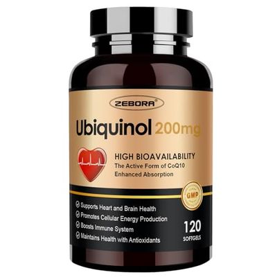 ZEBORA Ubiquinol CoQ10 200mg Softgels, 4-in-1 Powerful Antioxidant for Heart and Vascular Health, Essential for Energy Production, Max Absorption Active Form of CoQ10, 120 Softgels
