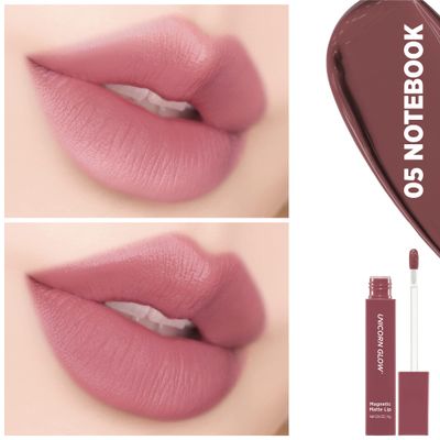 UNICORN GLOW Magnetic Matte Lip 05 Notebook, Matte Lip Stain Lip Tint Matte finish Cruelty Free Vegan Made in Korea 0.14 oz. / 4 g