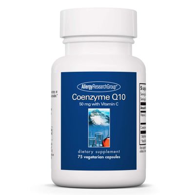 Allergy Research Group Coenzyme Q10 Supplement - with Vitamin C, Heart Health, CoQ10 50mg, Ubiquinol, Antioxidant, Vegetarian Capsules - 75 Count