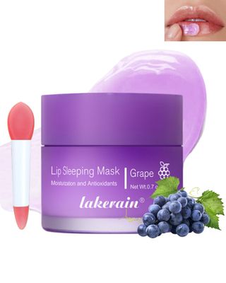 Sleeping Lip Mask, Overnight Hydrating &amp; Prevention Dry and Cracked Lips Scrubs Exfoliator &amp; Moisturizer, Ultra-Nourishing Lip Sleeping Mask with Wand, Lip Care Therapy Treatment for Women-04Grape