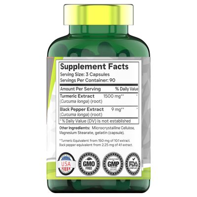 tnvitamins Turmeric Curcumin Capsules with Black Pepper | 1500 MG - 270 Capsules | Bulk Size - 3 Month Supply! | Golden Turmeric Curcumin Supplement with Black Pepper | Non-GMO | Produced in The USA