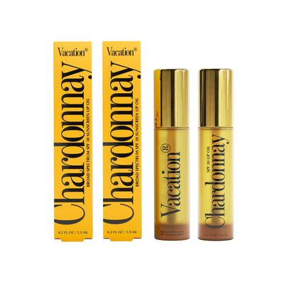 Vacation Chardonnay Lip Oil SPF 30, Sunscreen for Lips, Hydrating, Caramel Vanilla Flavored Lip Gloss, Clear Plumper, Non-Sticky Lip Balm, Vegan, 0.2 Fl. Oz. (Pack of 2)