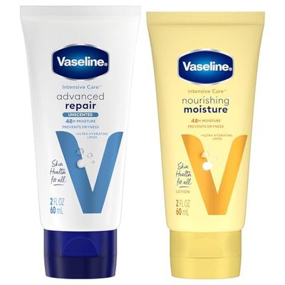 Vaseline Intensive Care Lotion Bundle - Advanced Repair Unscented Lotion &amp; Nourishing Moisture Hand &amp; Body Lotion for Extremely Dry Skin, 2 Oz Ea (2 Piece Set)