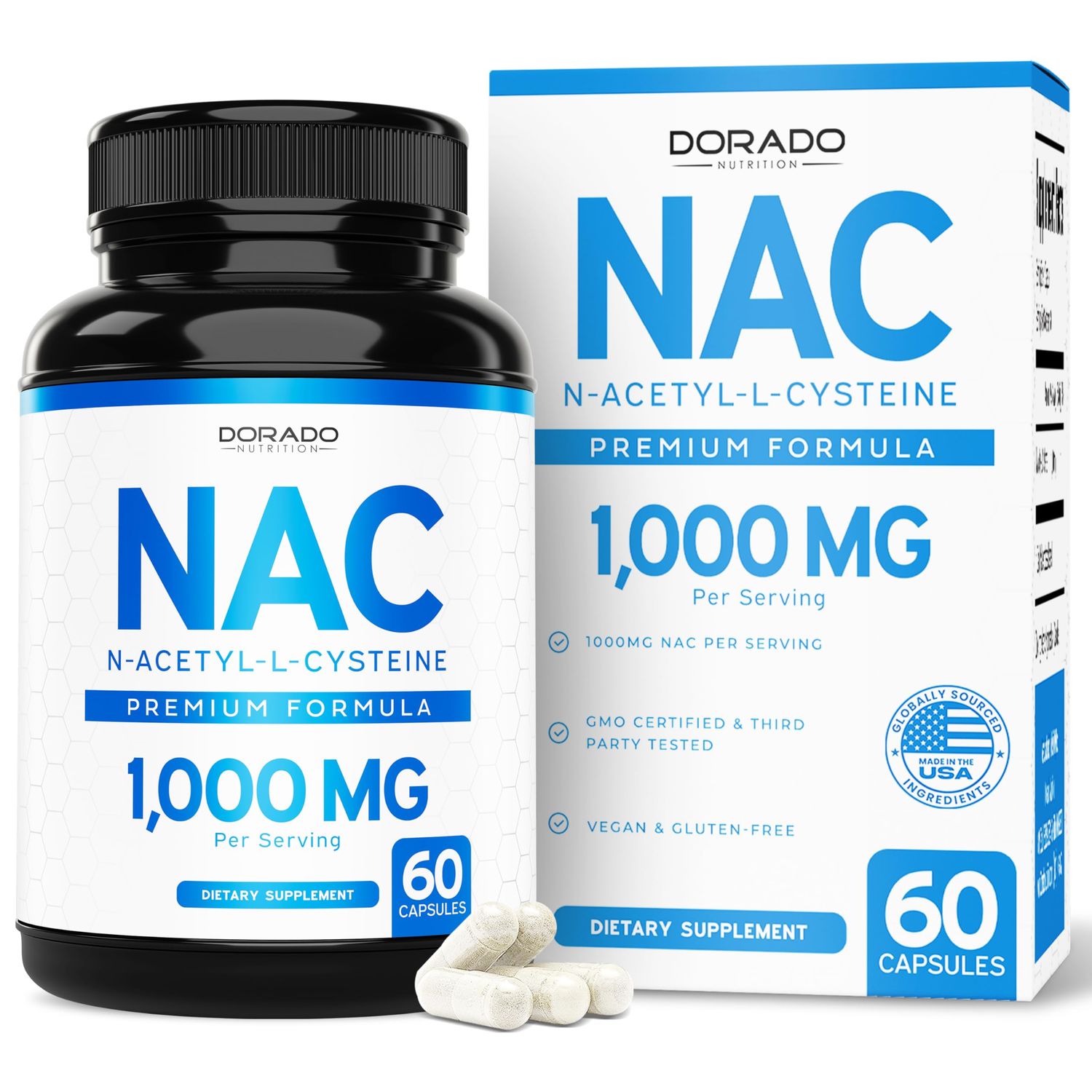 NAC Supplement (60 Capsules, 1000mg Per Serving) Premium NAC Supplement N-Acetyl Cysteine Capsules for Men and Women for Immune Support - Vegan Safe, Third Party Tested - Non GMO &amp; USA Made