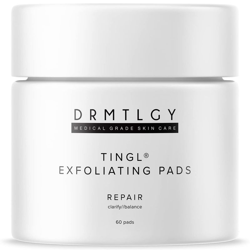 DRMTLGY Tingl Exfoliating Face &amp; Body Pads - Glycolic, Lactic &amp; Salicylic Acid for Acne, Pores, Blackheads &amp; Wrinkles - AHA BHA Toner Pads for Oily Skin, Anti-Aging, FSA/HSA Eligible - 60 Count