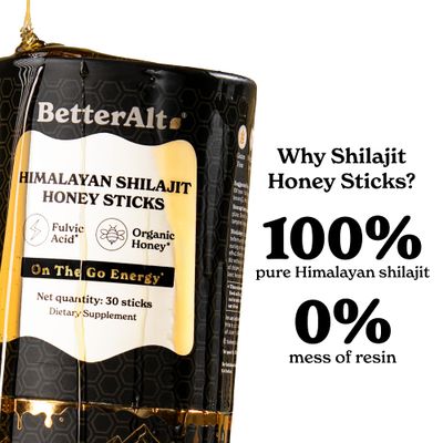 Better Alt Pure Himalayan Shilajit Sticks with Organic Honey, Saffron | Easy to Consume Shilajit| 30 Sticks for Energy Boost & Immune Support, 85 Trace Minerals, 75 Fulvic Acid
