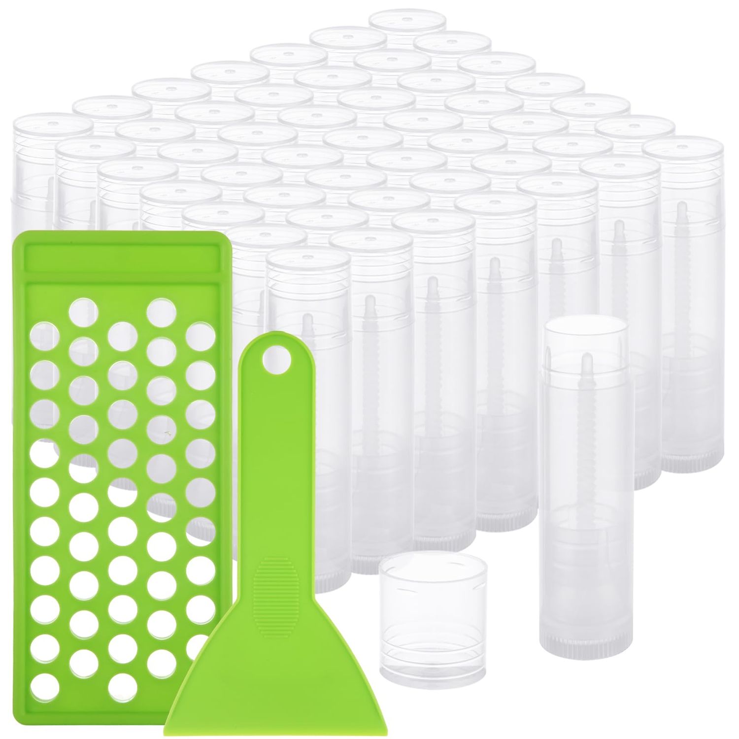 ACXFOND 100Pcs Twist-up Lip Balm Tubes with Filling Tray and Spatula, 5.5ml (3/16 Oz) Empty Plastic Lip Gloss Balm Containers for DIY Homemade Lipsticks, Chapsticks and Homemade Solid Perfume