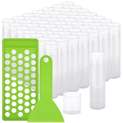 ACXFOND 100Pcs Twist-up Lip Balm Tubes with Filling Tray and Spatula, 5.5ml (3/16 Oz) Empty Plastic Lip Gloss Balm Containers for DIY Homemade Lipsticks, Chapsticks and Homemade Solid Perfume
