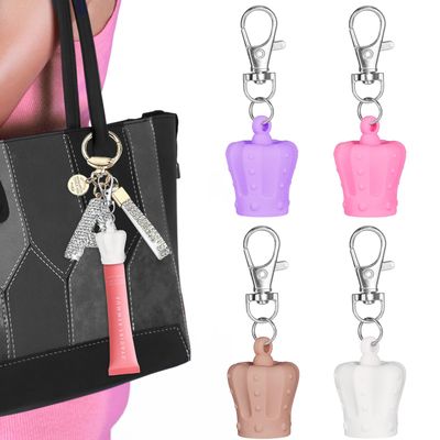 TIGARI Lip Gloss Holder Keychain for Summer Friday, Lip Balm Chapstick Lanyard Holder Cap Replacement, 4PCS Silicone Keychain Women Portable Bag Decorate Accessories