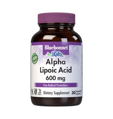 BlueBonnet Alpha Lipoic Acid 600mg - Powerful Antioxidant Nerve Support Supplement for Women &amp; Men - Non-GMO, Vegan, Kosher - Gluten-Free, Soy-Free, Dairy-Free - 60 Vegetable Capsules