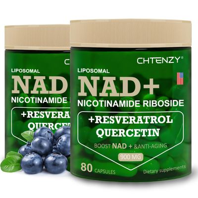 CHTENZY NAD Supplement, NAD Nicotinamide Riboside Resveratrol 900mg, Liposomal NAD Supplements for Women &amp; Man, High Purity NMN Supplement Alternative for Anti-Aging,Energy,80 Capsules, 2 Bottle