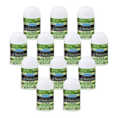 Lip Naturals | Mini Tea Tree Balm with Sunscreen (SPF-15) | Made in USA with Coconut Oil, Tea Tree Oil, and Peppermint Oil | 12-Count Mini Lip Balm Pack with Tea Tree Mint Flavor (0.10oz/3g Each)