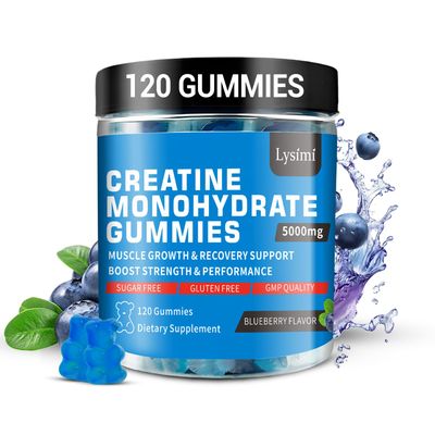 Lysimi Creatine Monohydrate Gummies 5000mg for Men &amp; Women, Creatine Monohydrate for Muscle Strength, Muscle Builder, Energy Boost, Pre-Workout Supplement, Blueberry Flavor, 120Count