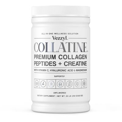 Vezzyl - Collatine - Premium Collagen Peptides Creatine with Vitamin C, Hyaluronic Acid and Magnesium for Skin, Hair, Nails, Bone &amp; Joint, Muscle, Immune and Cognitive Aid (.55 LB (250 G/8.8 OZ)