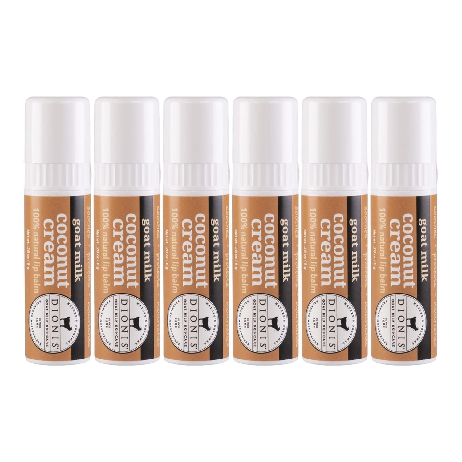 Dionis - Goat Milk Skincare Scented Lip Balm, Set of 6 (0.28 oz), Moisturize Dry and Chapped Lips, Cruelty-free and Paraben-free (Coconut &amp; Cream)