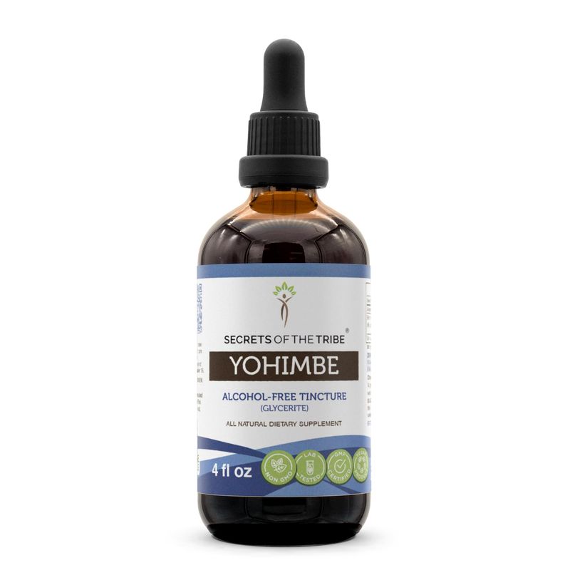 Secrets of the Tribe Yohimbe Alcohol-Free Liquid Extract, Wildcrafted Yohimbe (Pausinystalia yohimbe) Dried Bark (4 FL OZ)