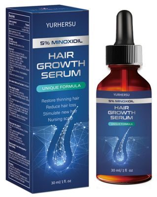 Hair Growth Serum with 5 Minoxidil, for Men &amp; Women Hair/Beard Regrowth, Infused with Biotin &amp; Glycerin, Anti Hair Loss Treatment For Sparse/Longer Hair, 1 fl oz(30ml)