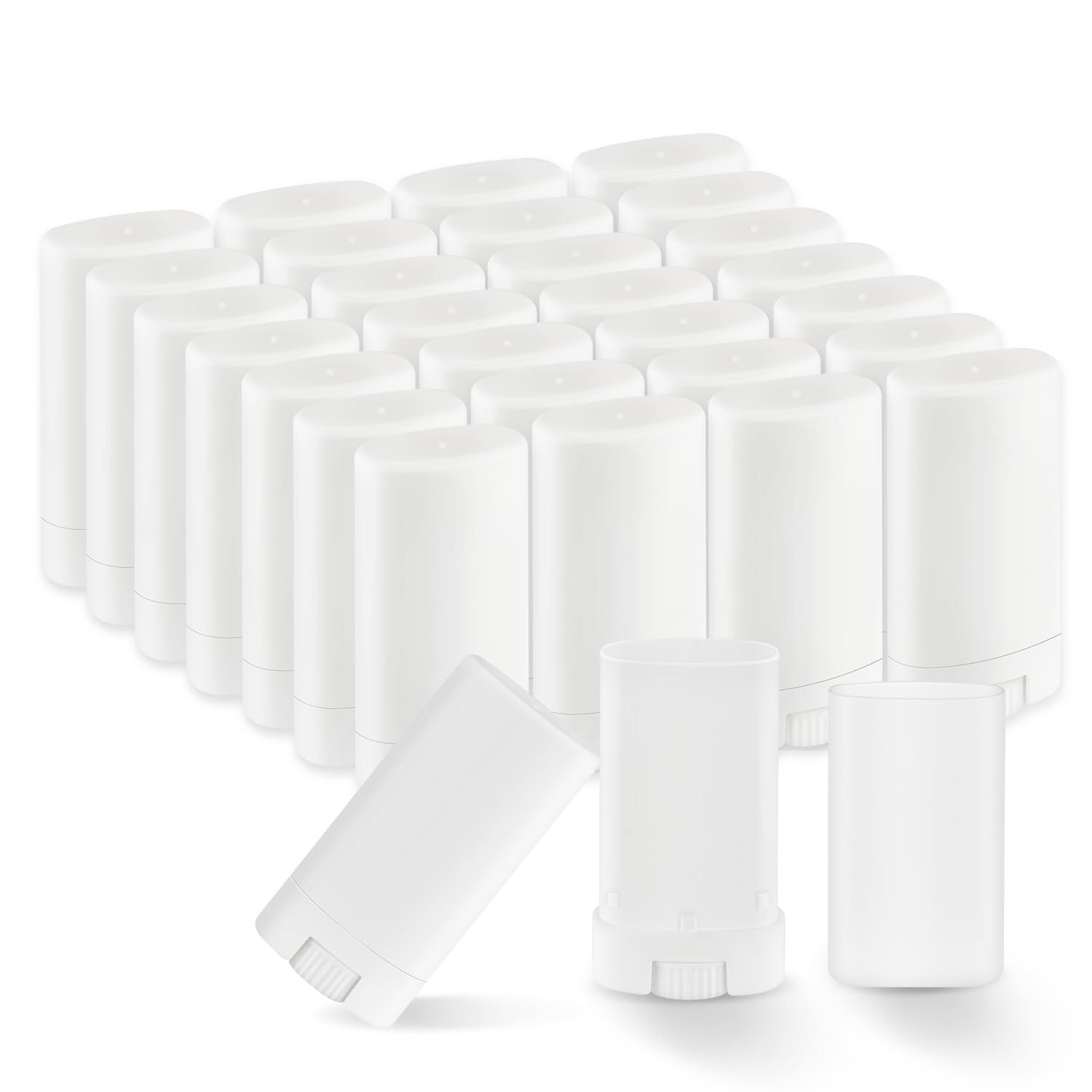 BOSMIOW 30 Pieces 15g/0.5oz White Oval Plastic Lip Balm Tubes,Empty Deodorant Bottles,Twist-Up Chap Stick Storage Containers for DIY Homemade Sunscreen Bar,Moisturizing Stick,Crayon