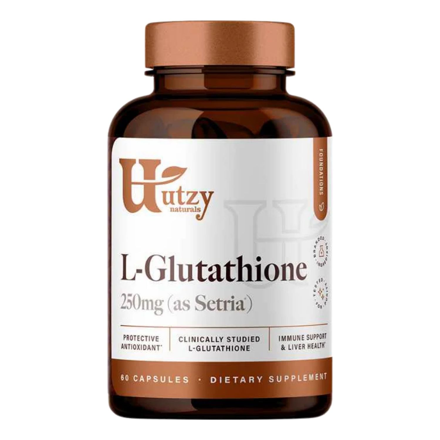 Utzy Naturals L-Glutathione | Immune Health &amp; Antioxidant Support | Setria 250mg Reduced Form Glutathione | High Absorption | Made in The USA | 60 Capsules