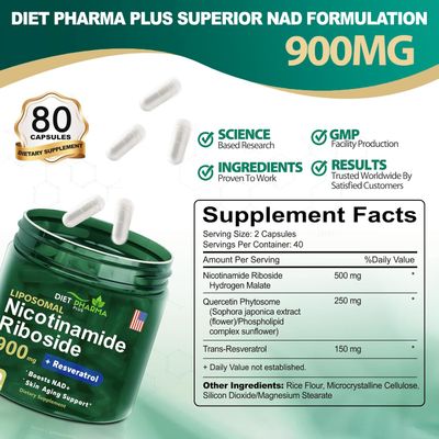Tengroup Liposomal NAD Supplement, NAD Nicotinamide Riboside, Quercetin, Resveratrol 910mg for Women &amp; Men, NAD Supplement for Anti Aging and Cell Regeneration - 80 Capsules