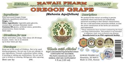 Hawaii Pharm Oregon Grape Alcohol-Free Liquid Extract, Oregon Grape (Mahonia aquifolium) Dried Root Glycerite Natural Herbal Supplement, USA 2oz