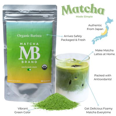 Matcha Brand Barista Grade Organic Matcha Powder - Crafted for Daily Cafe-Quality Tea &amp; Lattes - Authentic Japanese Green Tea Powder - 100g Pouch