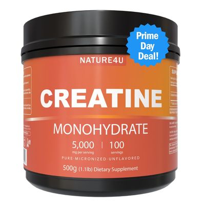 Nature4U Micronized Creatine Monohydrate Powder 500G, 5000mg Per Serving (5g), Pure Creatine Supplement for Muscle Gain, Workout Recovery, Improve Strength and Performance, Unflavored, 100 Serving