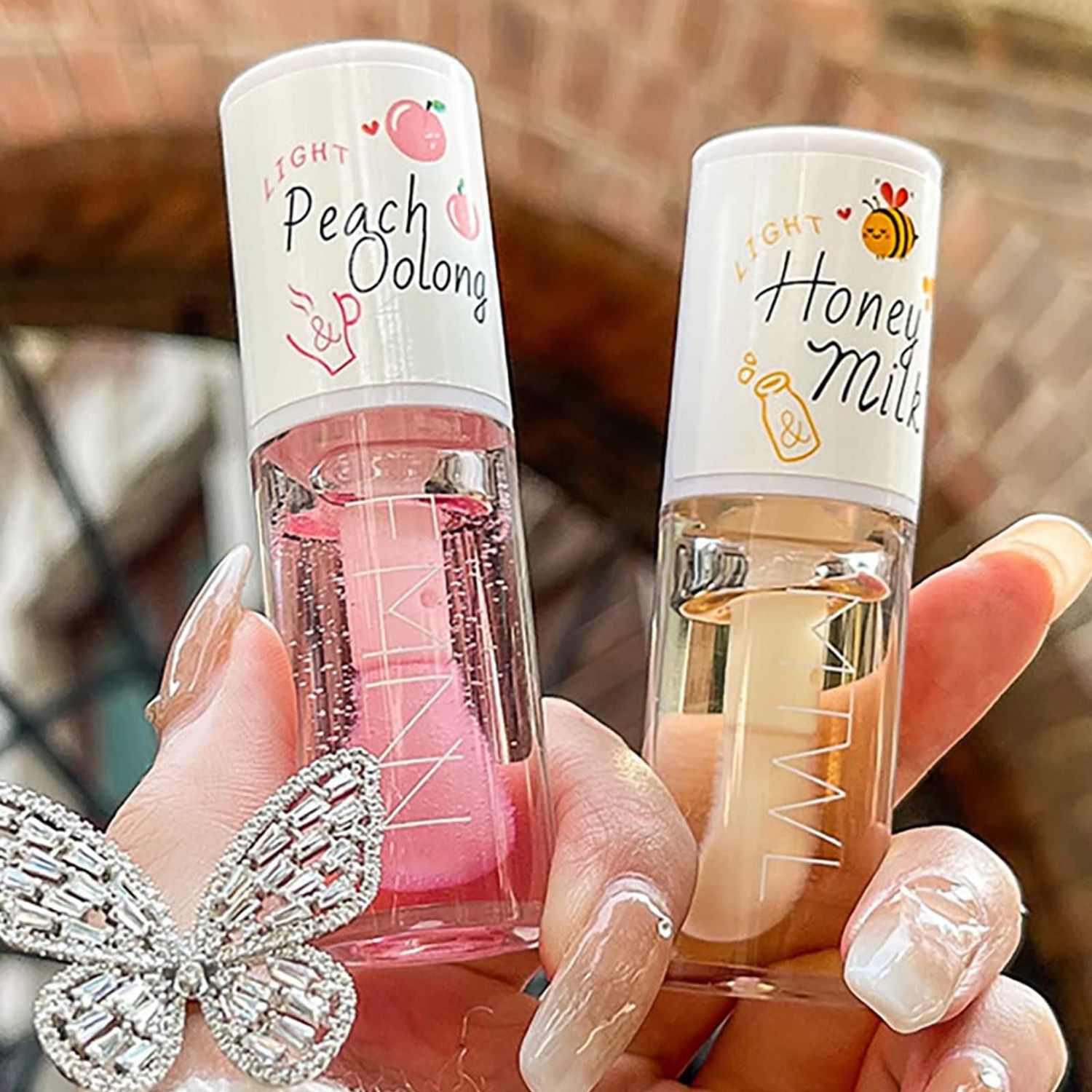 Loobexery 2Pcs Crystal Jelly Lip Oil Big Brush Head Moisturizing Lip Gloss Hydrating Tinted Lip Balm, Long Lasting &amp; Nourishing Lip Glow Oil, Non-sticky Fresh Texture