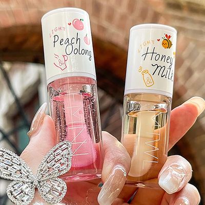 Loobexery 2Pcs Crystal Jelly Lip Oil Big Brush Head Moisturizing Lip Gloss Hydrating Tinted Lip Balm, Long Lasting &amp; Nourishing Lip Glow Oil, Non-sticky Fresh Texture
