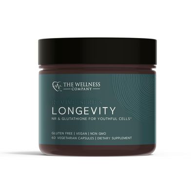 The Wellness Company Longevity | 60 Capsules (1 Month Supply) | with NR and Glutathione for Youthful Cellular Function | Non-GMO, Vegan, Gluten Free | for Optimal Energy Levels and Vitality