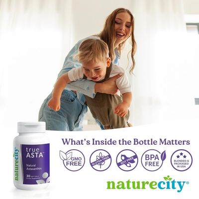 NatureCity TrueAsta 6mg Astaxanthin Supplement with AstaReal | Supports Eye, Skin, Joints, Muscles, Brain &amp; Blood Flow | Algae Based Antioxidant Supplement | Non-GMO, Gluten Free | 30 Soft Gels
