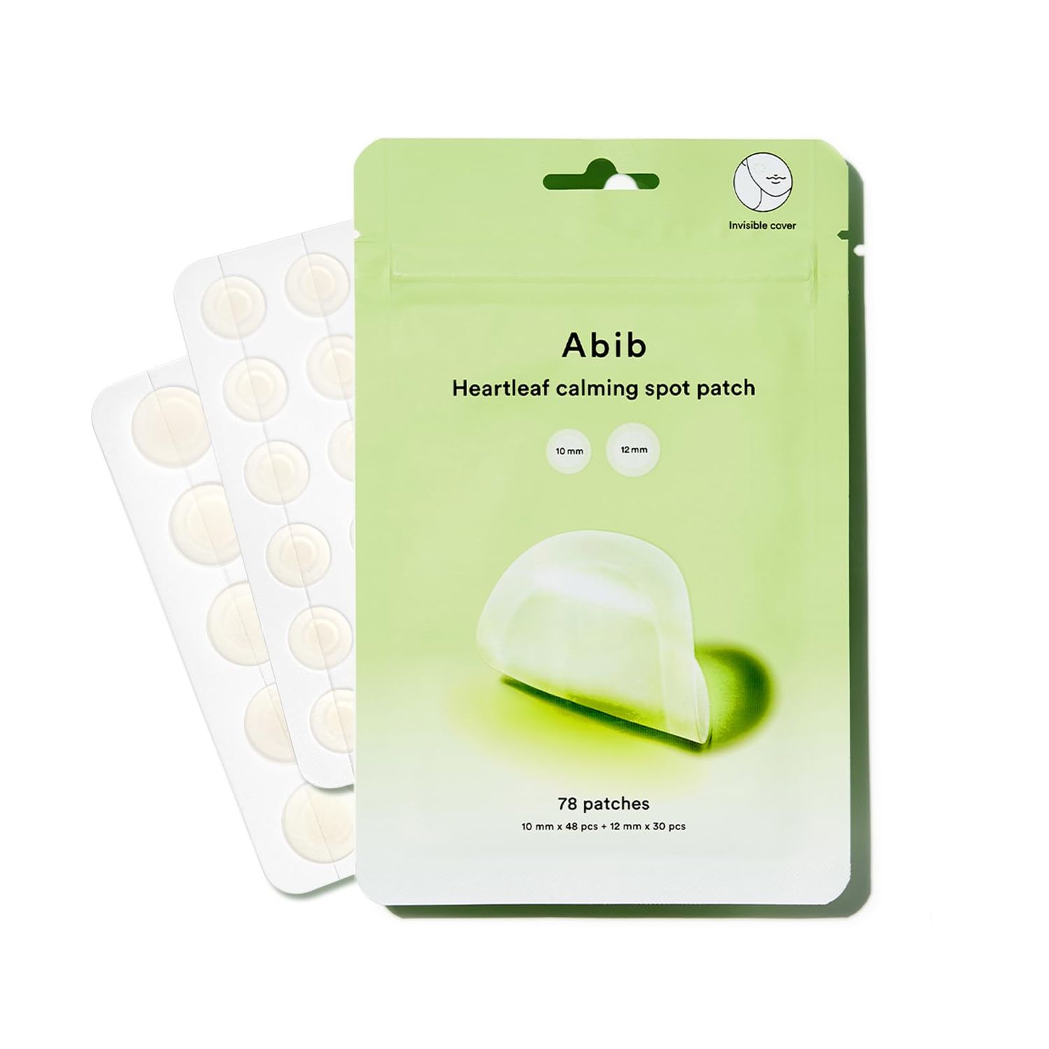 Abib Heartleaf Calming Spot Patch 2 Sizes 78 Patches, Waterproof Pimple Patches for Face, Invisible, Ultra-Adherent &amp; Fast-Soothing Zit Care (10mm48pcs / 12mm30pcs)