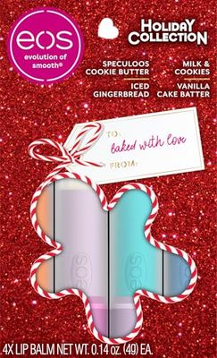 eos Holiday Lip Balm Gift Set- Speculoos Cookie Butter, Milk &amp; Cookies, Iced Gingerbread, Vanilla Cake Batter, Limited-Edition Skincare, 0.14 oz, 4-pack
