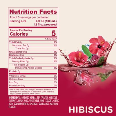 SPLENDA Premium Hibiscus Tea 1:1 Concentrate, Zero Sugar, Gluten Free, Real Brewed Tea, 32 Fl Oz